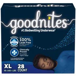 Goodnites Boys' Nighttime Bedwetting Underwear, Size Extra Large (95-140+ lbs), 28 Ct
