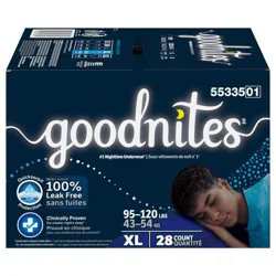Goodnites Boys' Nighttime Bedwetting Underwear, Size Extra Large (95-140+ lbs), 28 Ct
