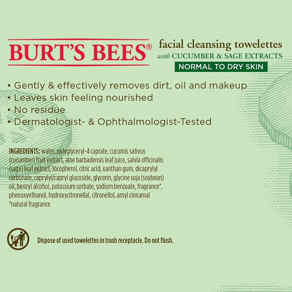 slide 111 of 134, Burt's Bees Normal To Dry Skin Facial Cleansing Towelettes With Cucumber & Sage Extracts, 30 ct