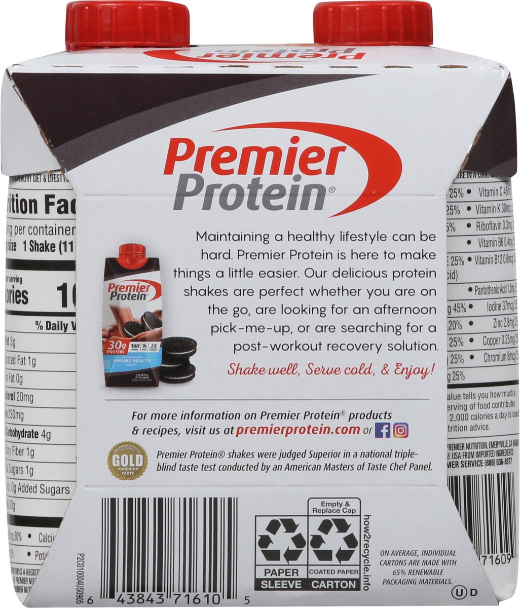slide 6 of 13, Premier Protein Nutritional Shake - Cookies & Cream - 11 fl oz/4pk, 4 ct; 11 fl oz