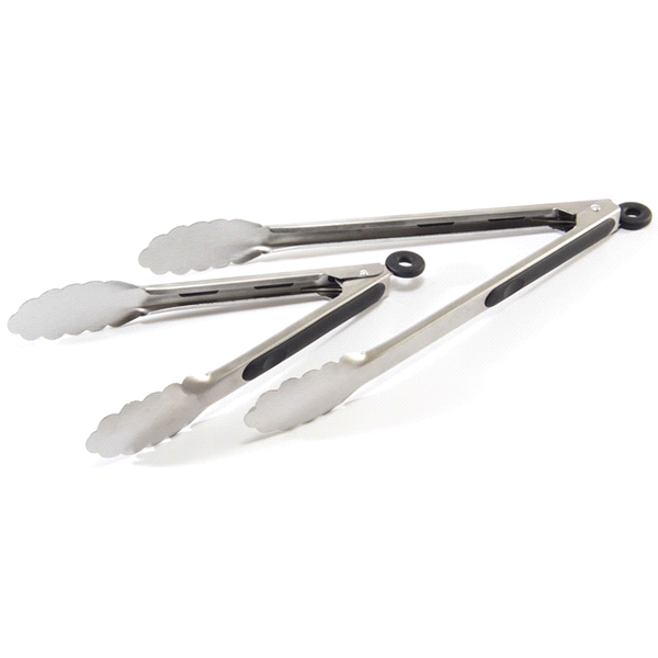 slide 1 of 1, Grand Gourmet Stainless Steel Set Of 2 Tongs With Soft Grip Insert Handles, 1 ct