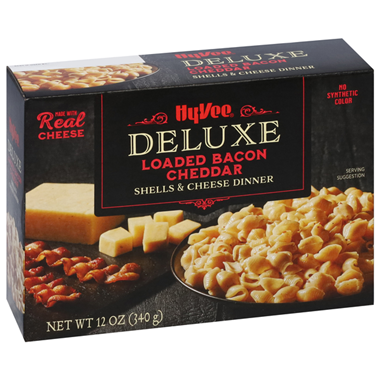 slide 1 of 1, Hy-Vee Shells & Cheese Dinner, Deluxe, Loaded Bacon Cheddar, 12 oz