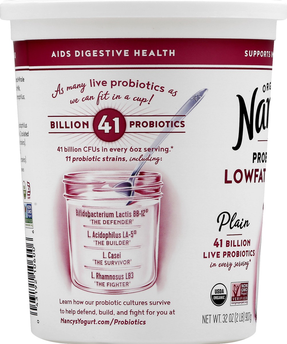 slide 3 of 13, Nancy's Organic Probiotic Lowfat Plain Yogurt 32 oz, 32 oz