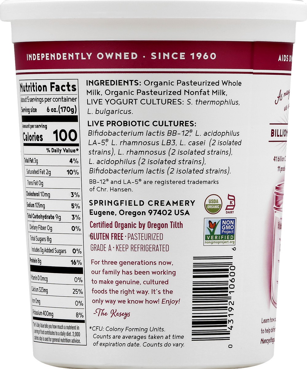 slide 7 of 13, Nancy's Organic Probiotic Lowfat Plain Yogurt 32 oz, 32 oz