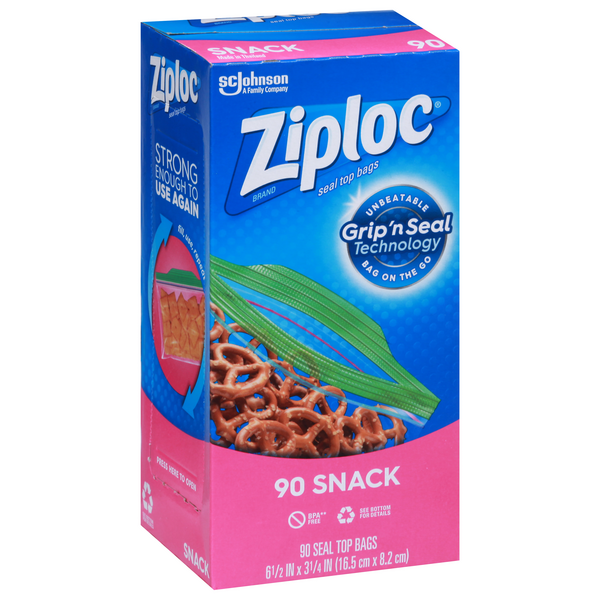 slide 1 of 9, Ziploc Snack Bags, 90 ct
