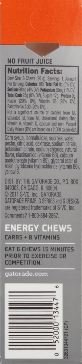 slide 6 of 6, Gatorade G Series Prime Orange Energy Chews, 1 oz