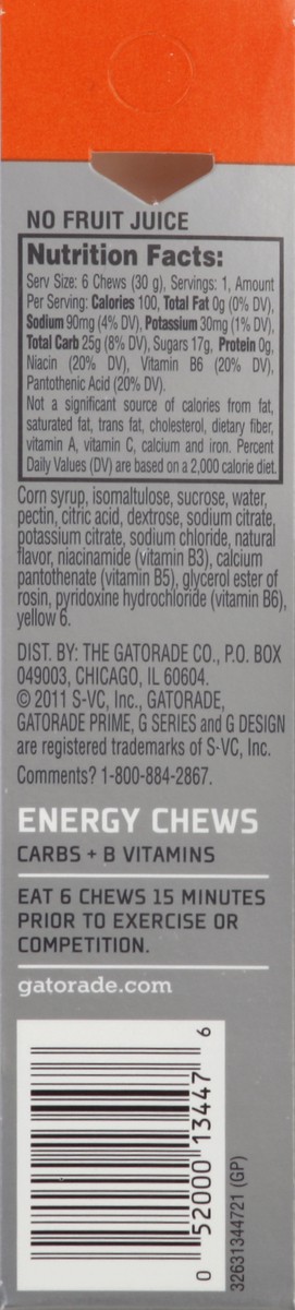 slide 6 of 6, Gatorade G Series Prime Orange Energy Chews - 1 oz, 1 oz