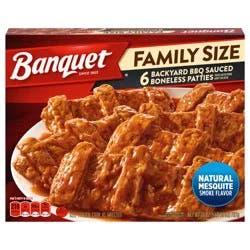 Banquet Family Size Backyard BBQ Boneless Patties, Frozen Meal, 26 OZ