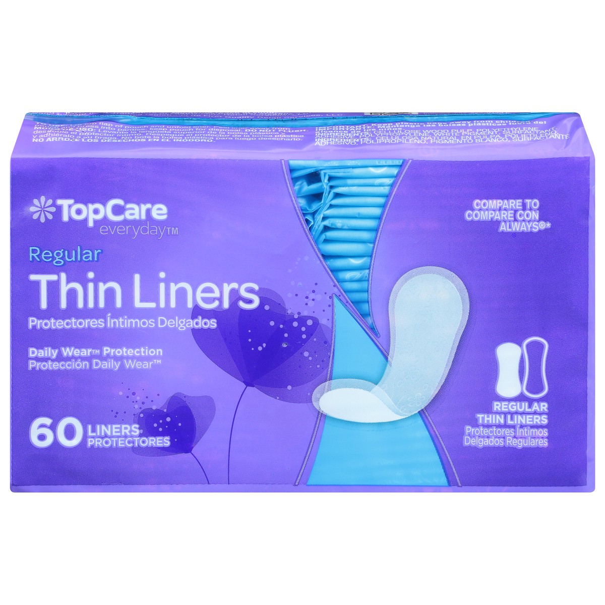 slide 8 of 20, TopCare Everyday Thin Regular Liners 60 Each, 60 ct