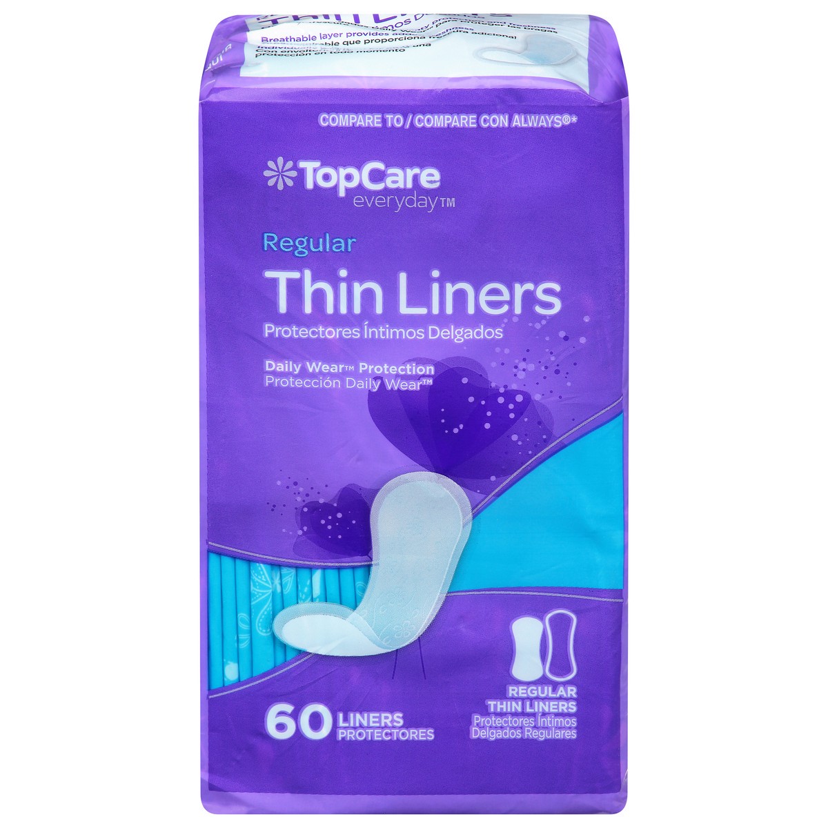 slide 17 of 20, TopCare Everyday Thin Regular Liners 60 Each, 60 ct
