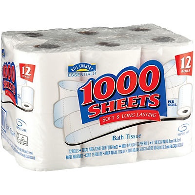 slide 1 of 1, Hill Country Fare 1000 Sheets Toilet Paper, 12 ct