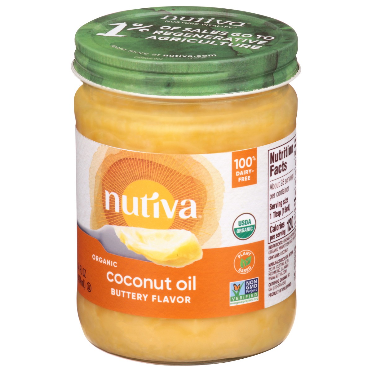 slide 9 of 9, Nutiva Organic Buttery Flavor Coconut Oil 14 fl oz, 14 fl oz