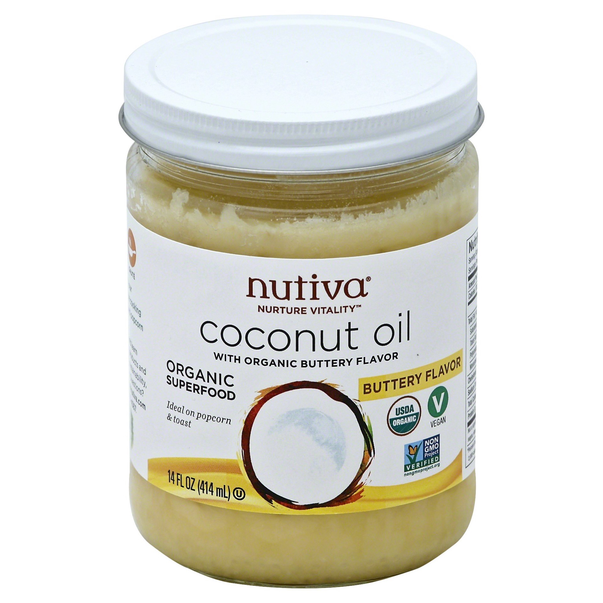 slide 1 of 9, Nutiva Organic Buttery Flavor Coconut Oil 14 fl oz, 14 fl oz