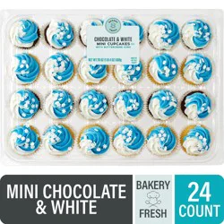 Bakery Fresh Chocolate & White Mini Cupcakes with Blue Buttercream Icing