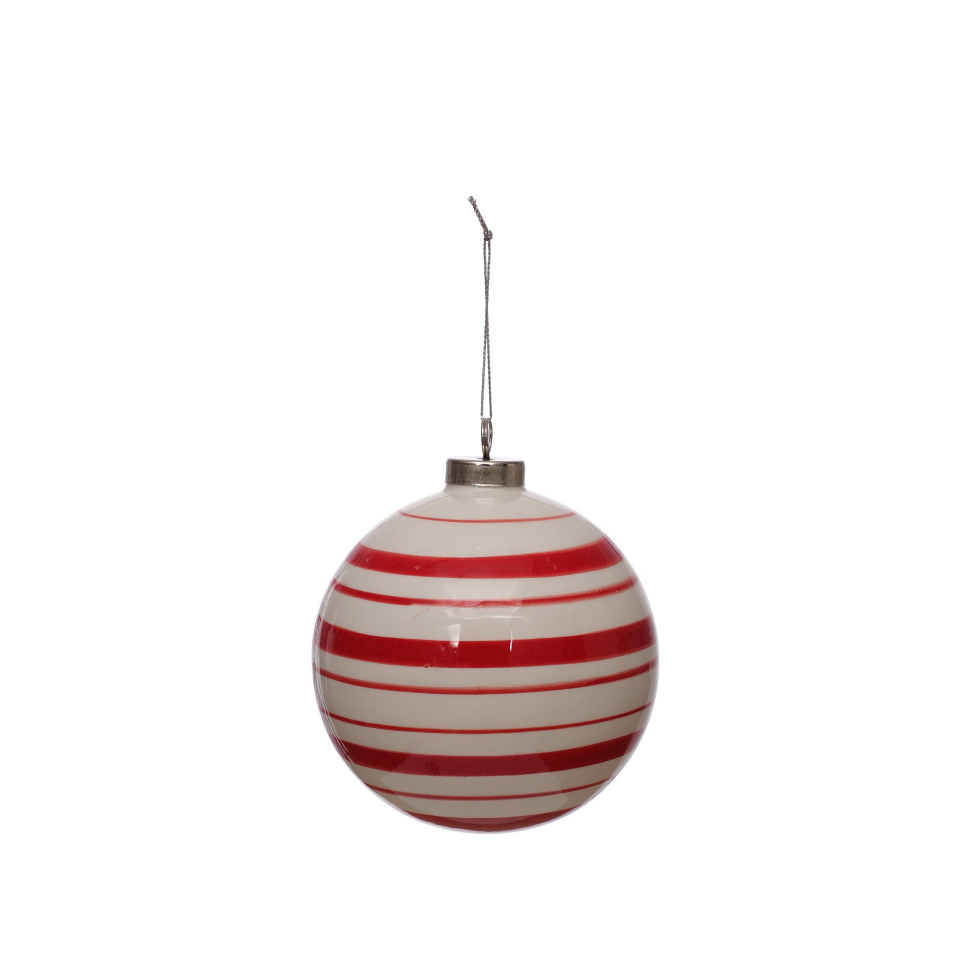 slide 2 of 2, 3.75" Red & White Peppermint Stripes Ceramic Ball Ornament By Ashland, 3.54 in x 3.54 in x 3.75 in