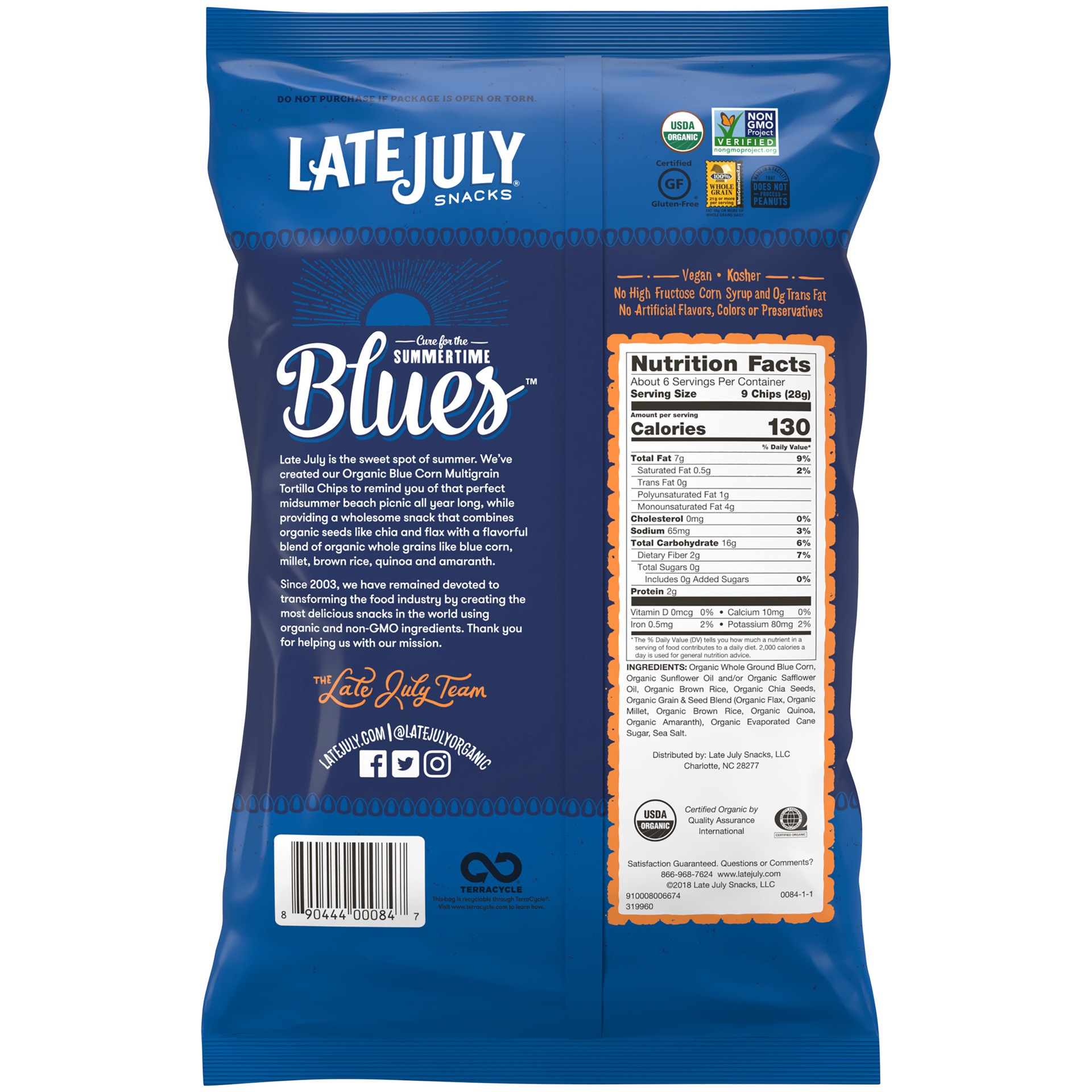 slide 3 of 5, LATE JULY Snacks Multigrain Summertime Blues Tortilla Chips, 5.5 oz. Bag, 5.5 oz