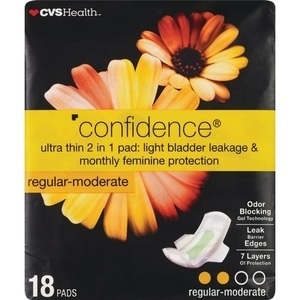 slide 1 of 1, CVS Health Confidence Ultra Thin 2 In 1 Pad Dual Reg/Mod, 18 ct