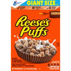 REESE'S PUFFS Chocolatey Peanut Butter Cereal, Kid Breakfast Cereal, Giant Size, 29 oz