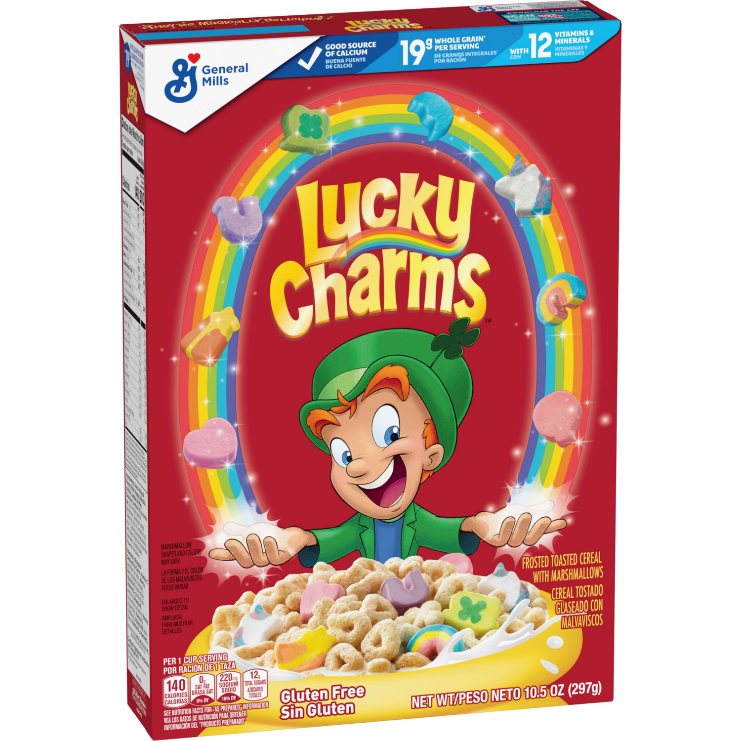 slide 6 of 8, Lucky Charms Cereal with Marshmallows, Cereal Box with St. Patrick's Day Leprechaun Trap, Gluten Free, Made with Whole Grain, 10.5 oz, 10.5 oz