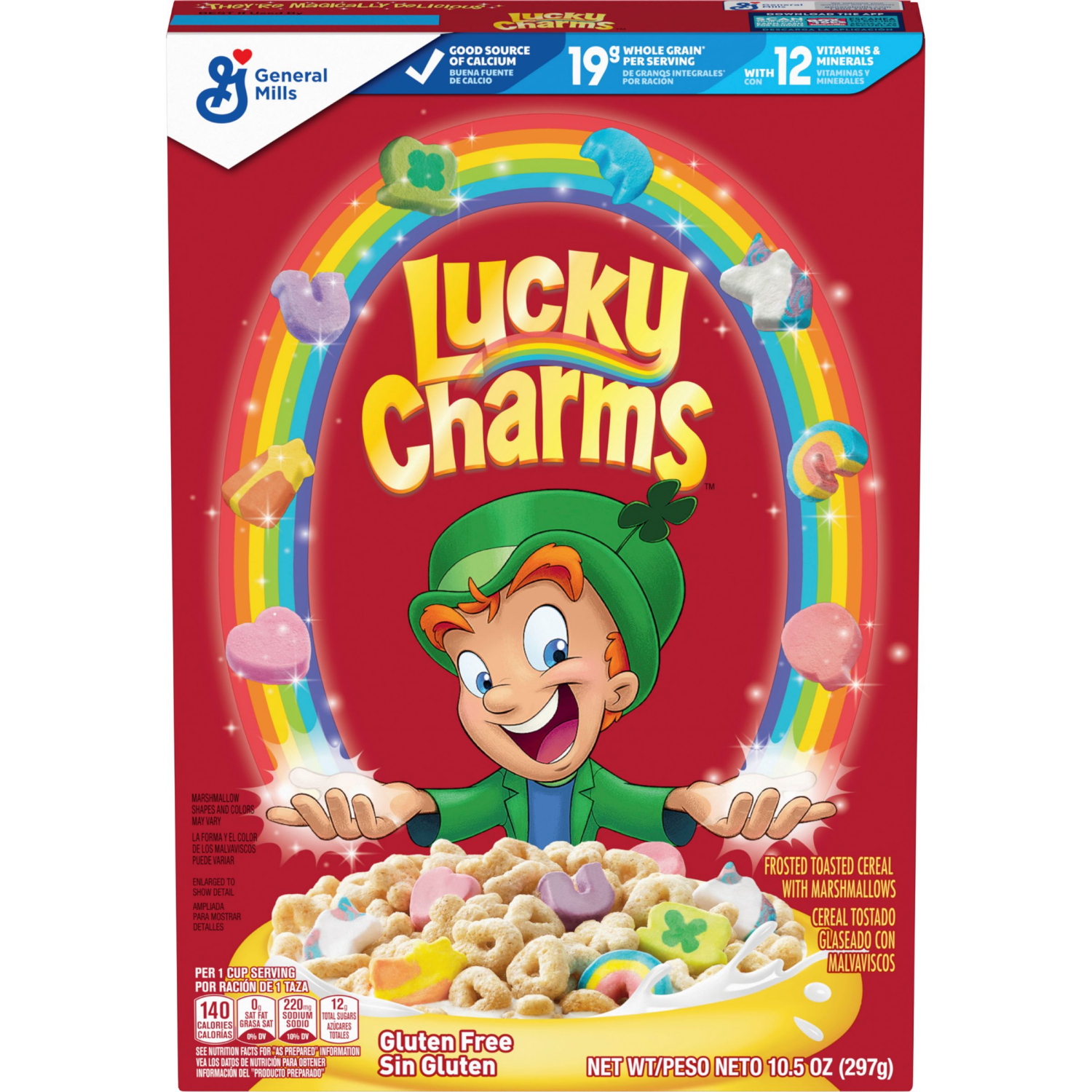 slide 1 of 8, Lucky Charms Cereal with Marshmallows, Cereal Box with St. Patrick's Day Leprechaun Trap, Gluten Free, Made with Whole Grain, 10.5 oz, 10.5 oz