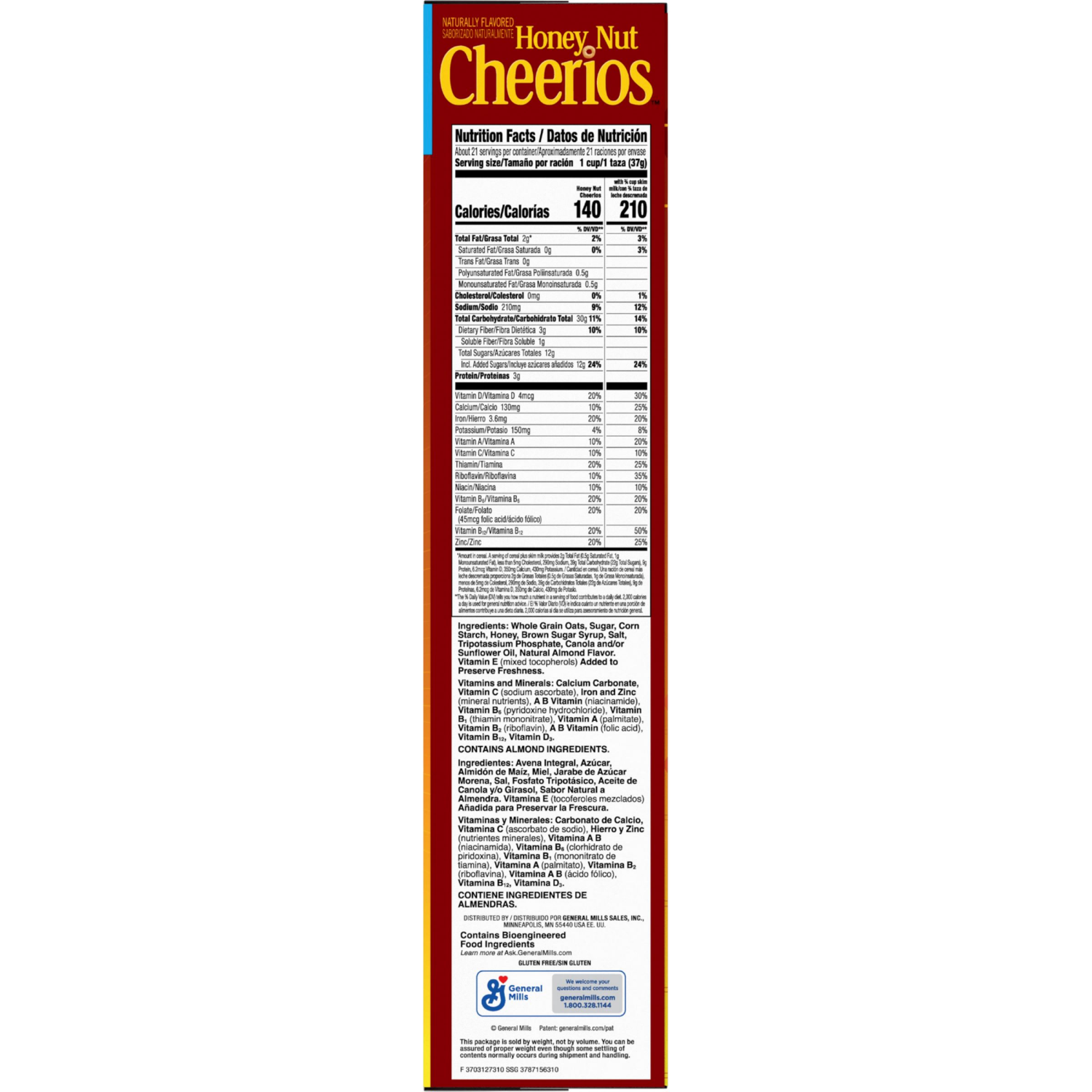 slide 3 of 5, Cheerios Honey Nut Cheerios Heart Healthy Breakfast Cereal, Gluten Free Cereal With Whole Grain Oats, Giant Size, 27.2 oz, 27.2 oz
