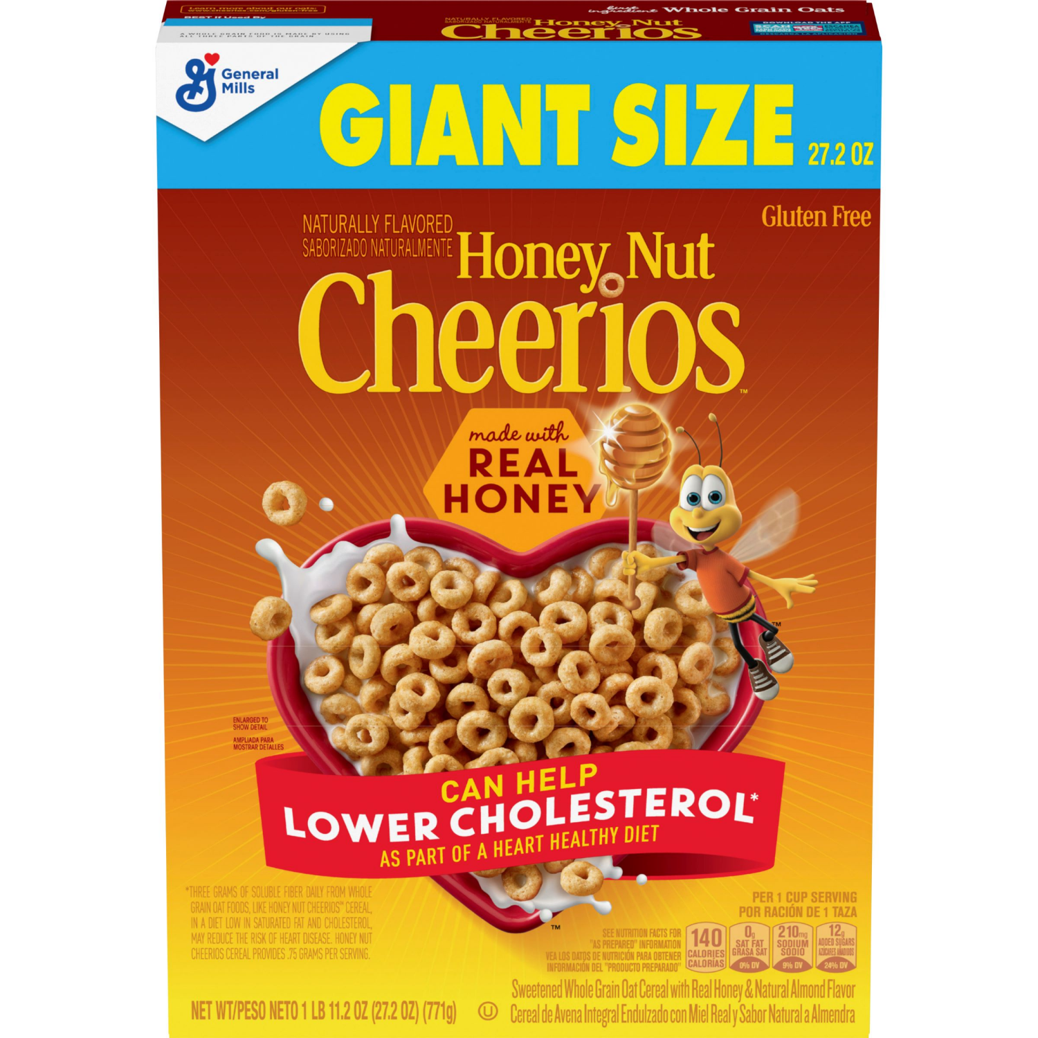 slide 1 of 5, Cheerios Honey Nut Cheerios Heart Healthy Breakfast Cereal, Gluten Free Cereal With Whole Grain Oats, Giant Size, 27.2 oz, 27.2 oz