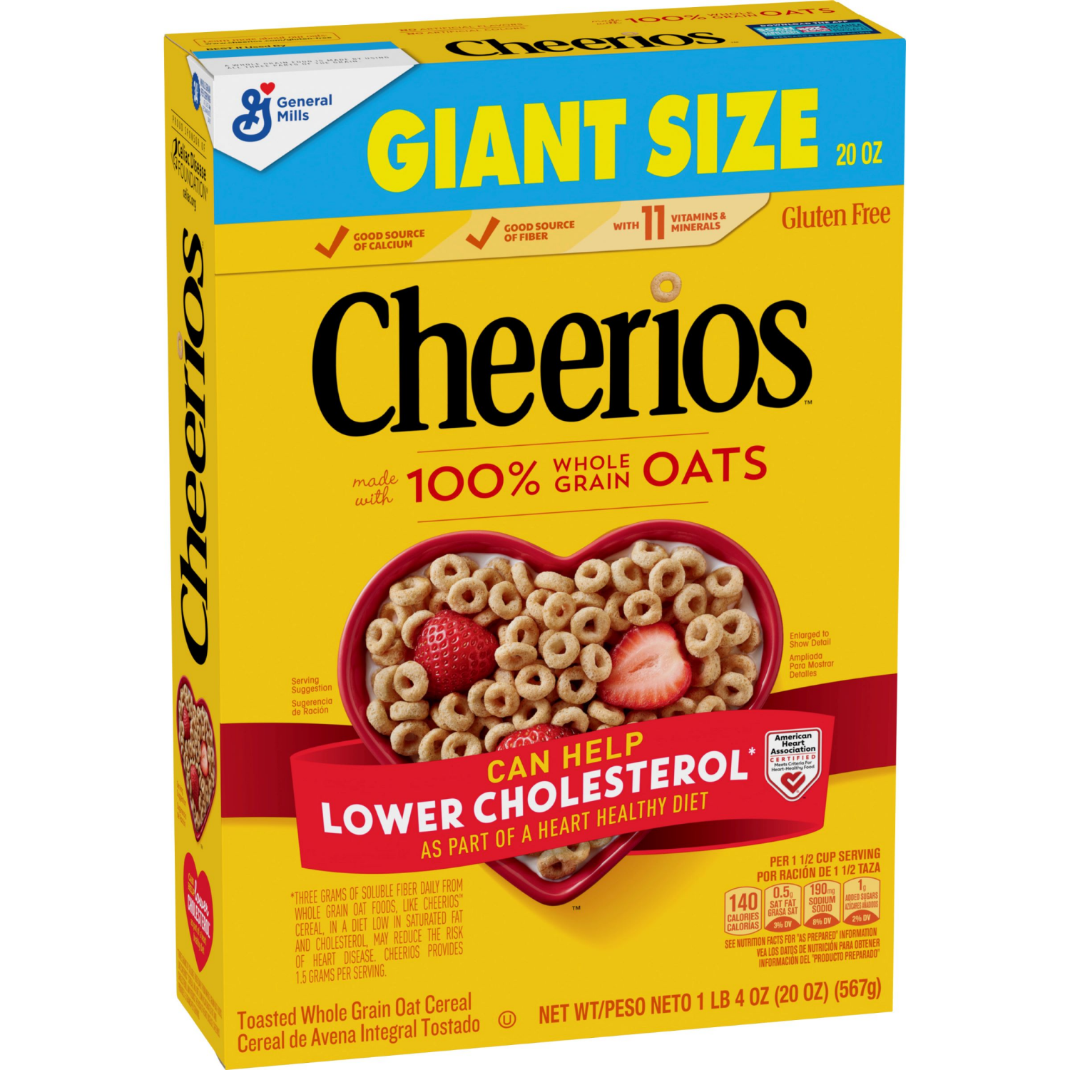 slide 6 of 8, Cheerios Cereal, Limited Edition Happy Heart Shapes, Heart Healthy Cereal with Whole Grain Oats, Giant Size, 20 oz, 20 oz