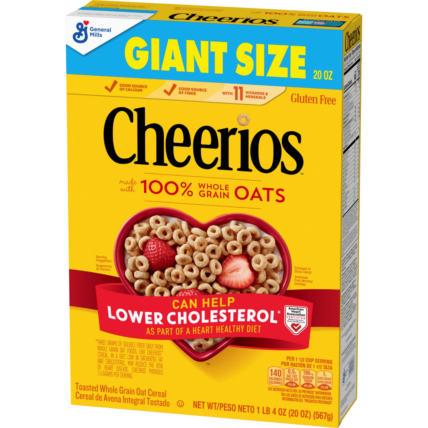 slide 7 of 8, Cheerios Cereal, Limited Edition Happy Heart Shapes, Heart Healthy Cereal with Whole Grain Oats, Giant Size, 20 oz, 20 oz