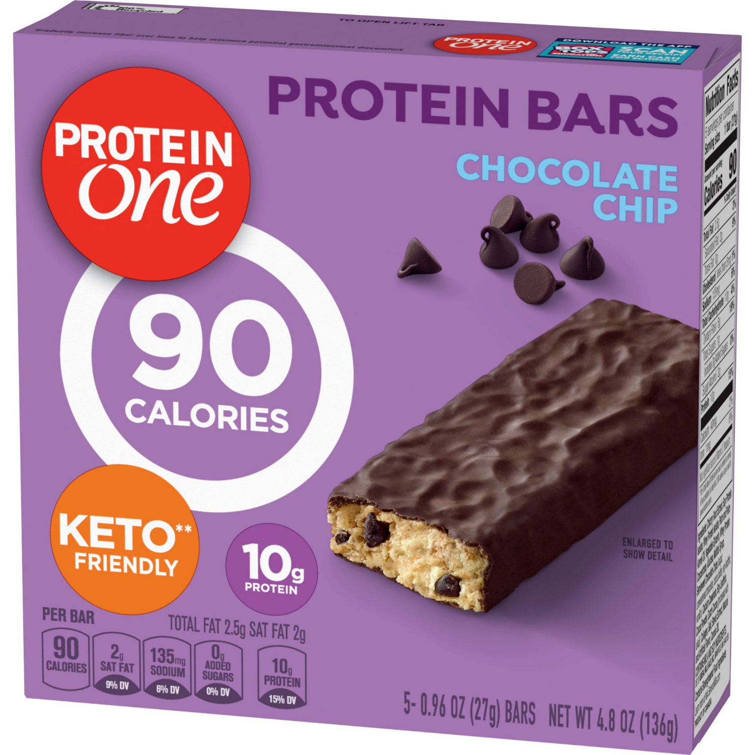 slide 6 of 6, Protein One 90 Calorie Protein Bars, Chocolate Chip, Keto Friendly, 5 Ct, 4.8 oz, 5 ct