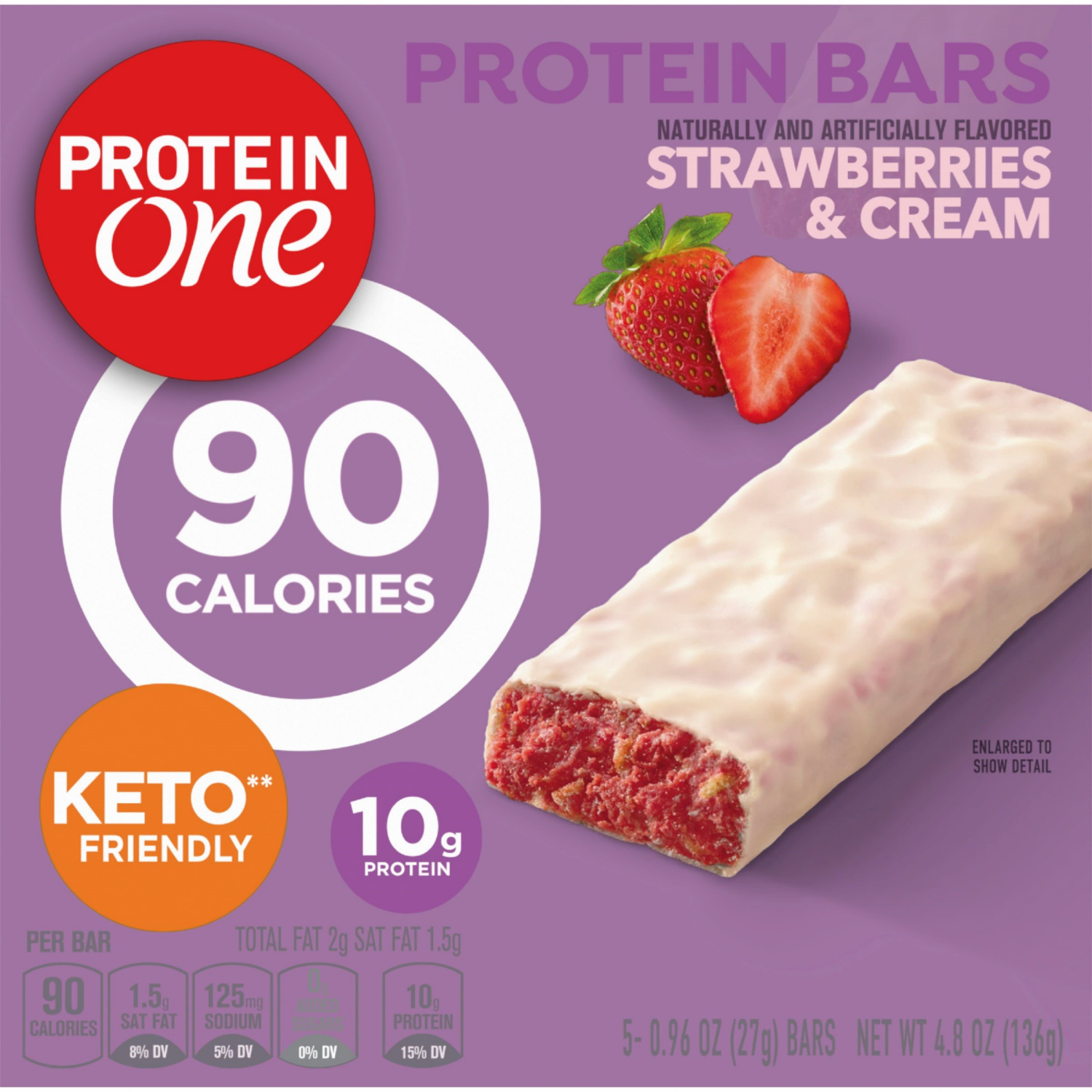 slide 2 of 5, Protein One 90 Calorie Protein Bars, Strawberries and Cream, Keto Friendly, 5 Ct, 4.8 oz, 5 ct
