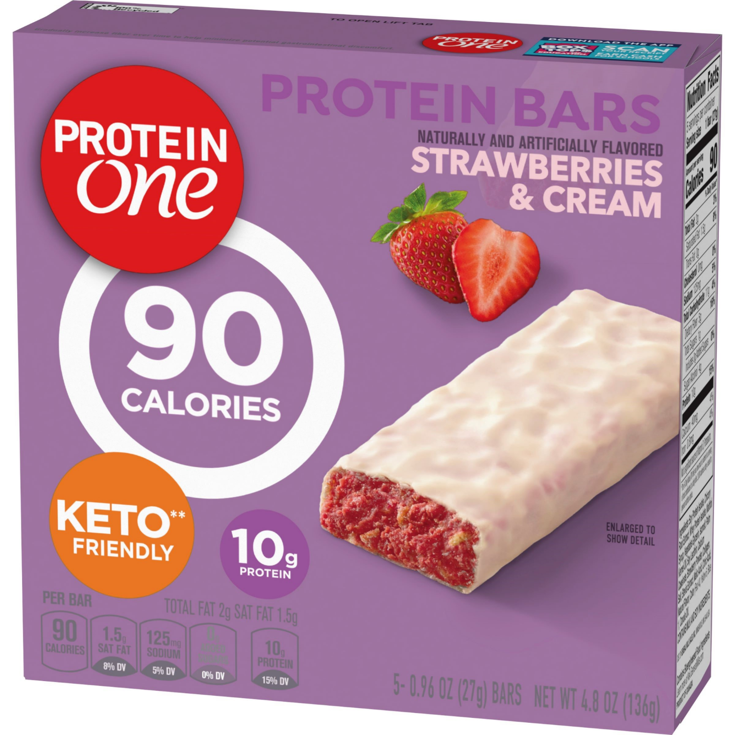 slide 5 of 5, Protein One 90 Calorie Protein Bars, Strawberries and Cream, Keto Friendly, 5 Ct, 4.8 oz, 5 ct