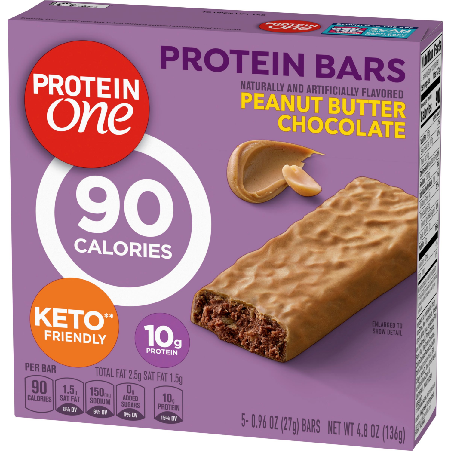 slide 6 of 6, Protein One 90 Calorie Protein Bars, Peanut Butter Chocolate, Keto Friendly, 5 Ct, 4.8 oz, 5 ct; 0.96 oz