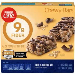 Fiber One Chewy Bars, Oats and Chocolate, Fiber Snacks, 5 Ct, 7 oz