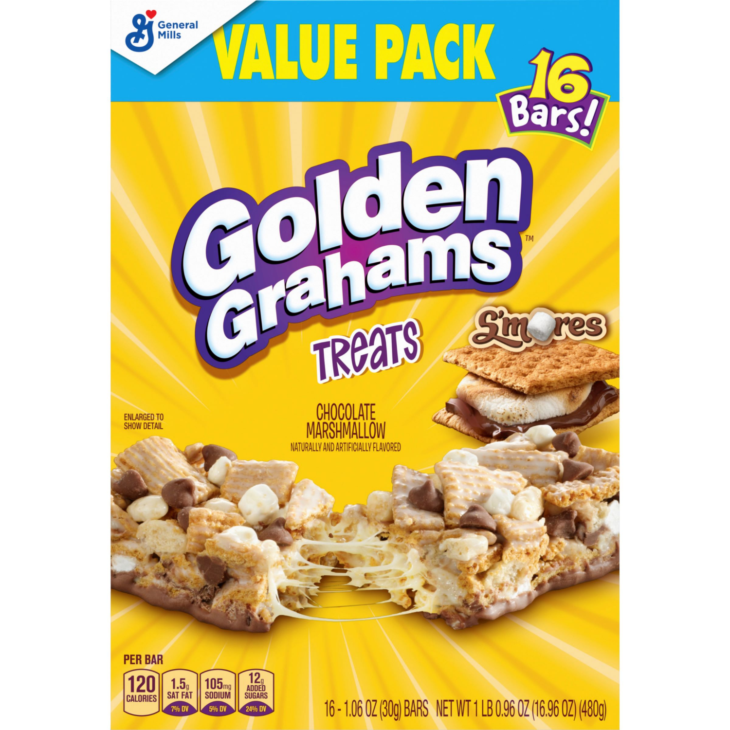 slide 2 of 6, Golden Grahams Cereal Treat Bars, S'mores, Snack Bars, Value Pack, 16 Ct, 16.96 oz, 16 ct