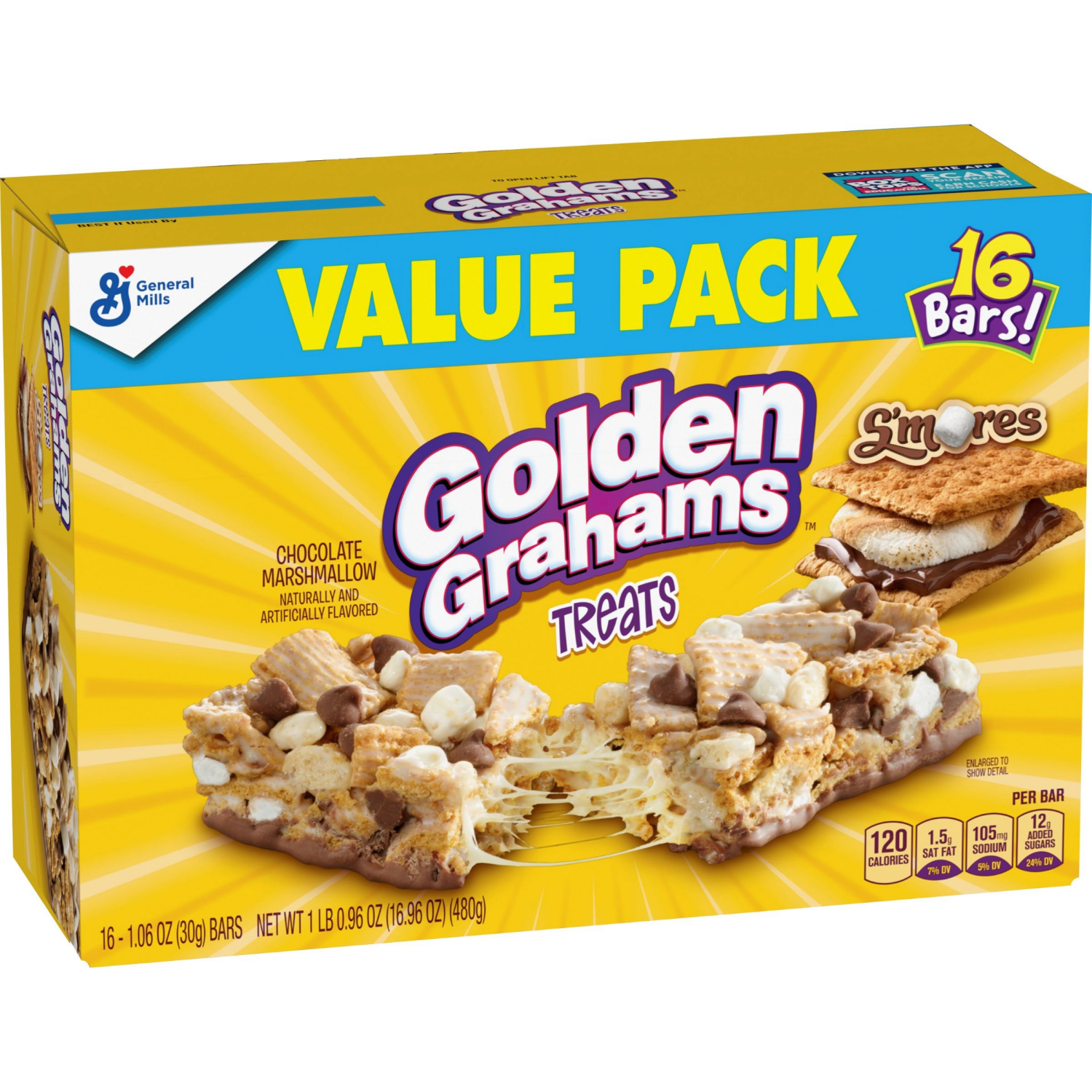 slide 5 of 6, Golden Grahams Cereal Treat Bars, S'mores, Snack Bars, Value Pack, 16 Ct, 16.96 oz, 16 ct