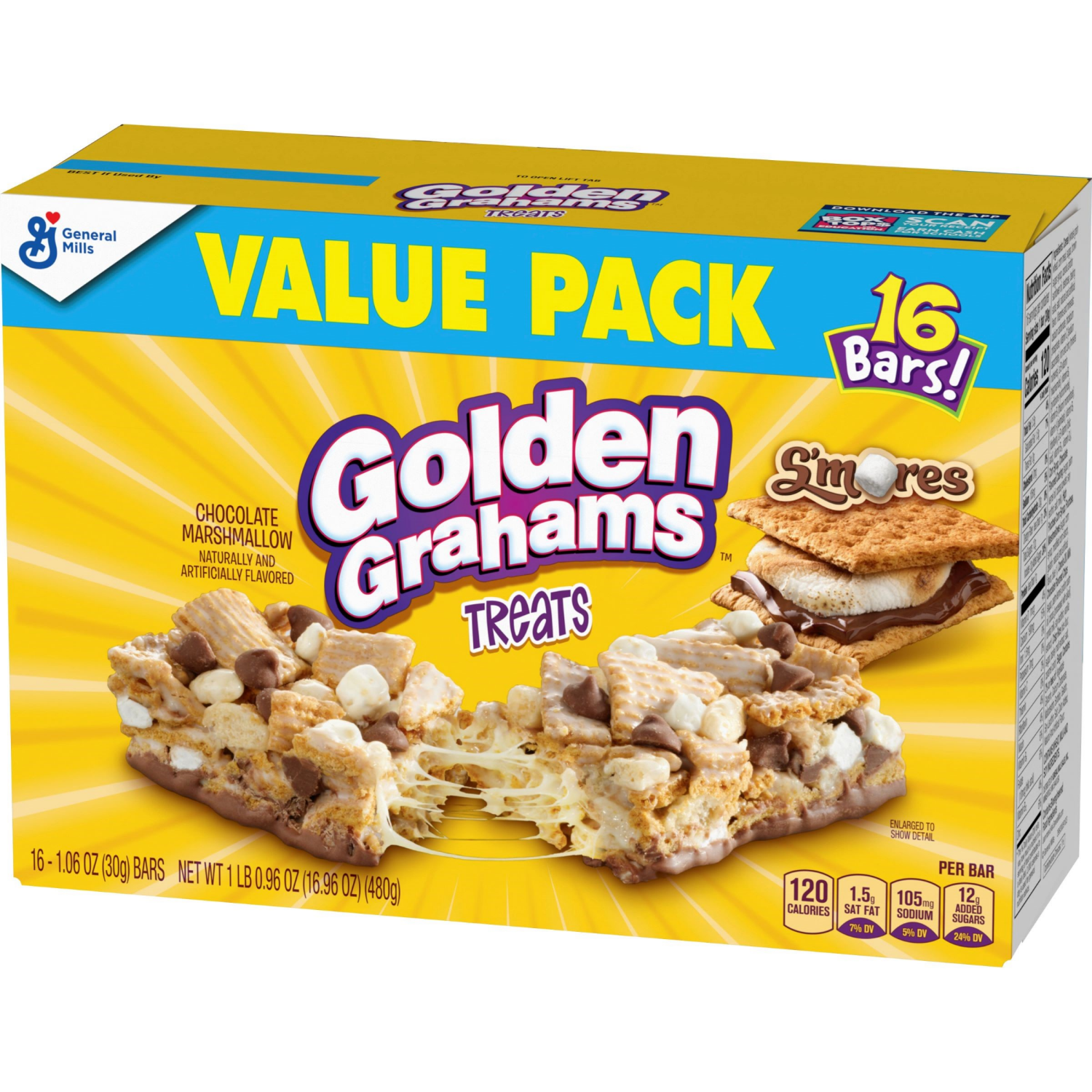 slide 6 of 6, Golden Grahams Cereal Treat Bars, S'mores, Snack Bars, Value Pack, 16 Ct, 16.96 oz, 16 ct