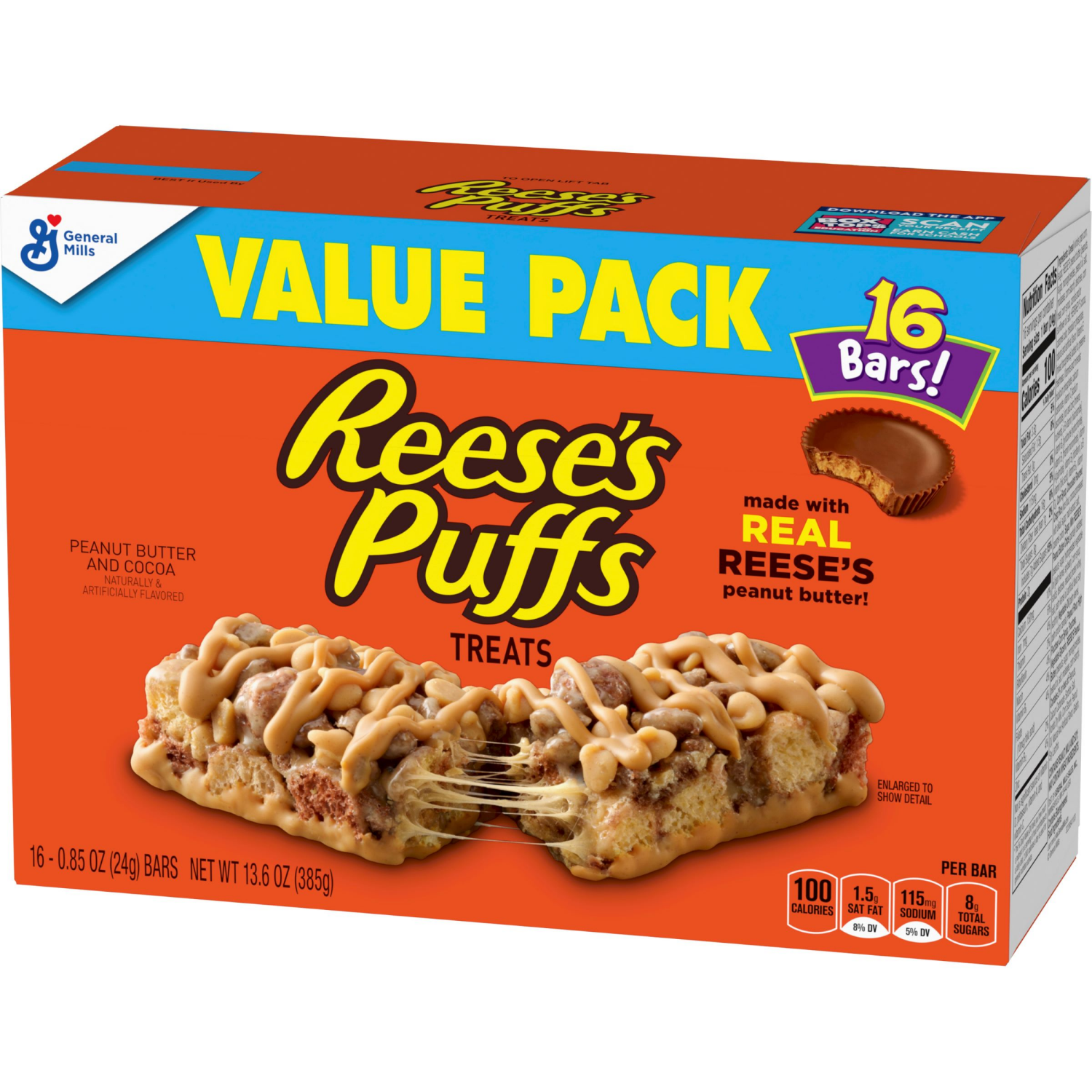 slide 6 of 6, Reese's Puffs REESE'S Puffs Cereal Treat Bars, Peanut Butter and Cocoa, Snack Bars, Value Pack, 16 Ct, 13.6 oz, 16 ct