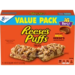 Reese's Puffs REESE'S Puffs Cereal Treat Bars, Peanut Butter and Cocoa, Snack Bars, Value Pack, 16 Ct, 13.6 oz