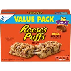 Reese's Puffs REESE'S Puffs Cereal Treat Bars, Peanut Butter and Cocoa, Snack Bars, Value Pack, 16 Ct, 13.6 oz