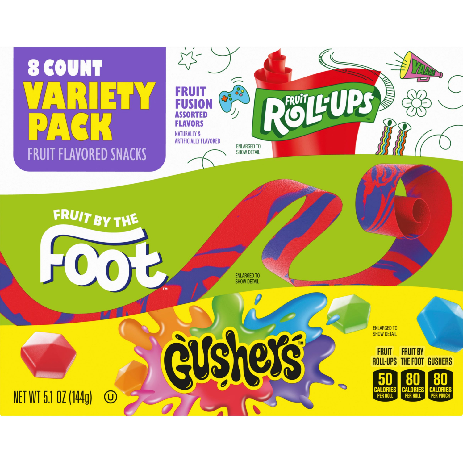 slide 2 of 3, General Mills Fruit Roll-Ups, Fruit by the Foot, Gushers Snacks Variety Pack, 8 ct, 8 ct