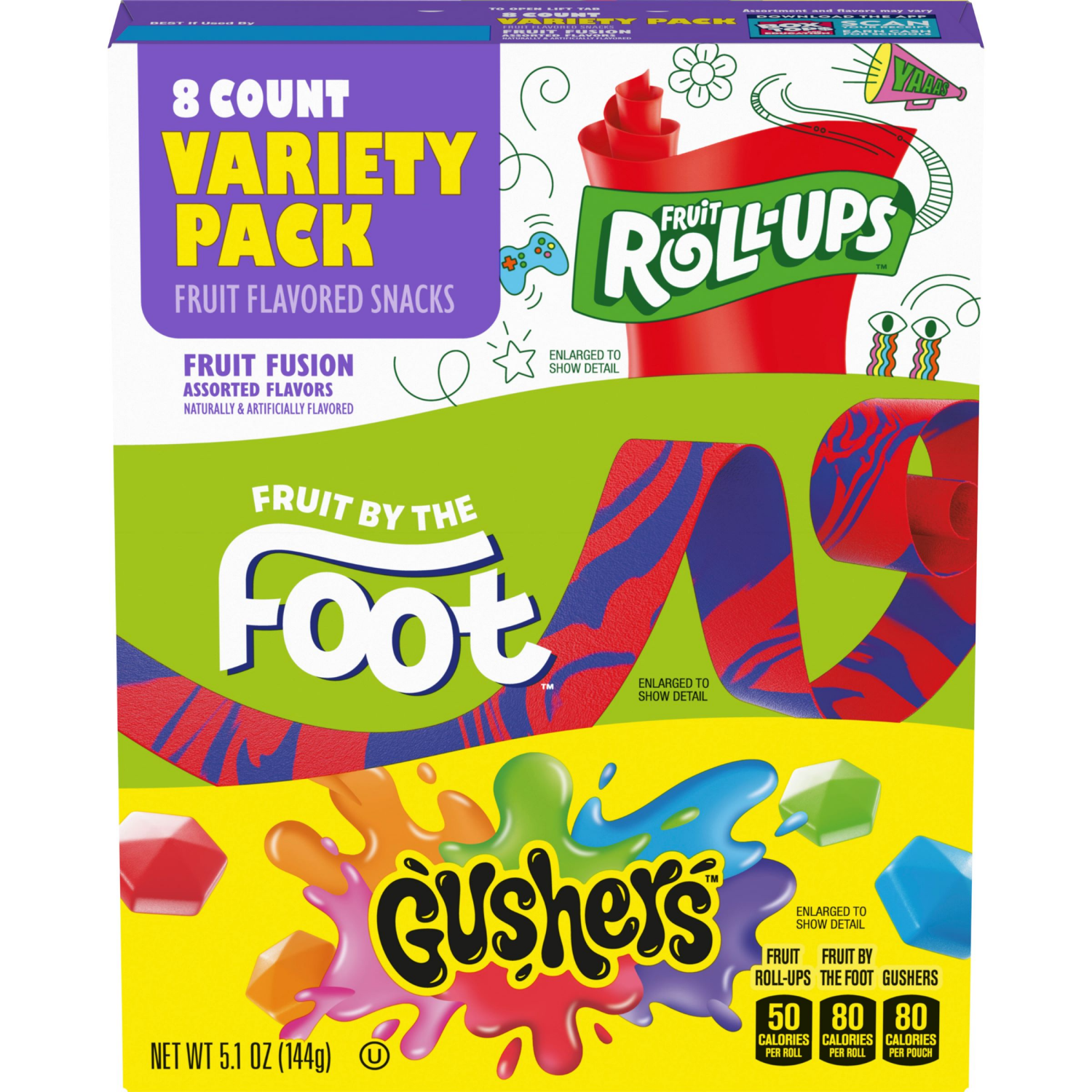 slide 1 of 3, General Mills Fruit Roll-Ups, Fruit by the Foot, Gushers Snacks Variety Pack, 8 ct, 8 ct