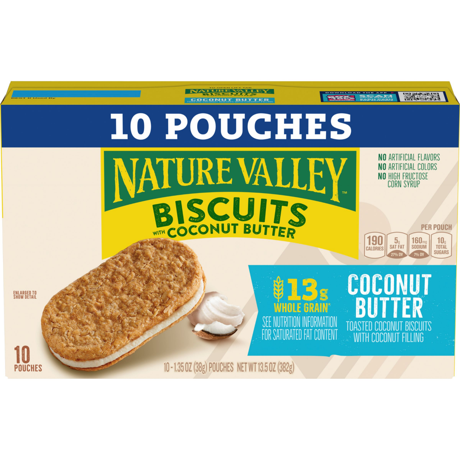 slide 1 of 6, Nature Valley Biscuit Sandwiches, Coconut Butter, Snack Bars, 10 Bars, 13.5 oz, 10 ct
