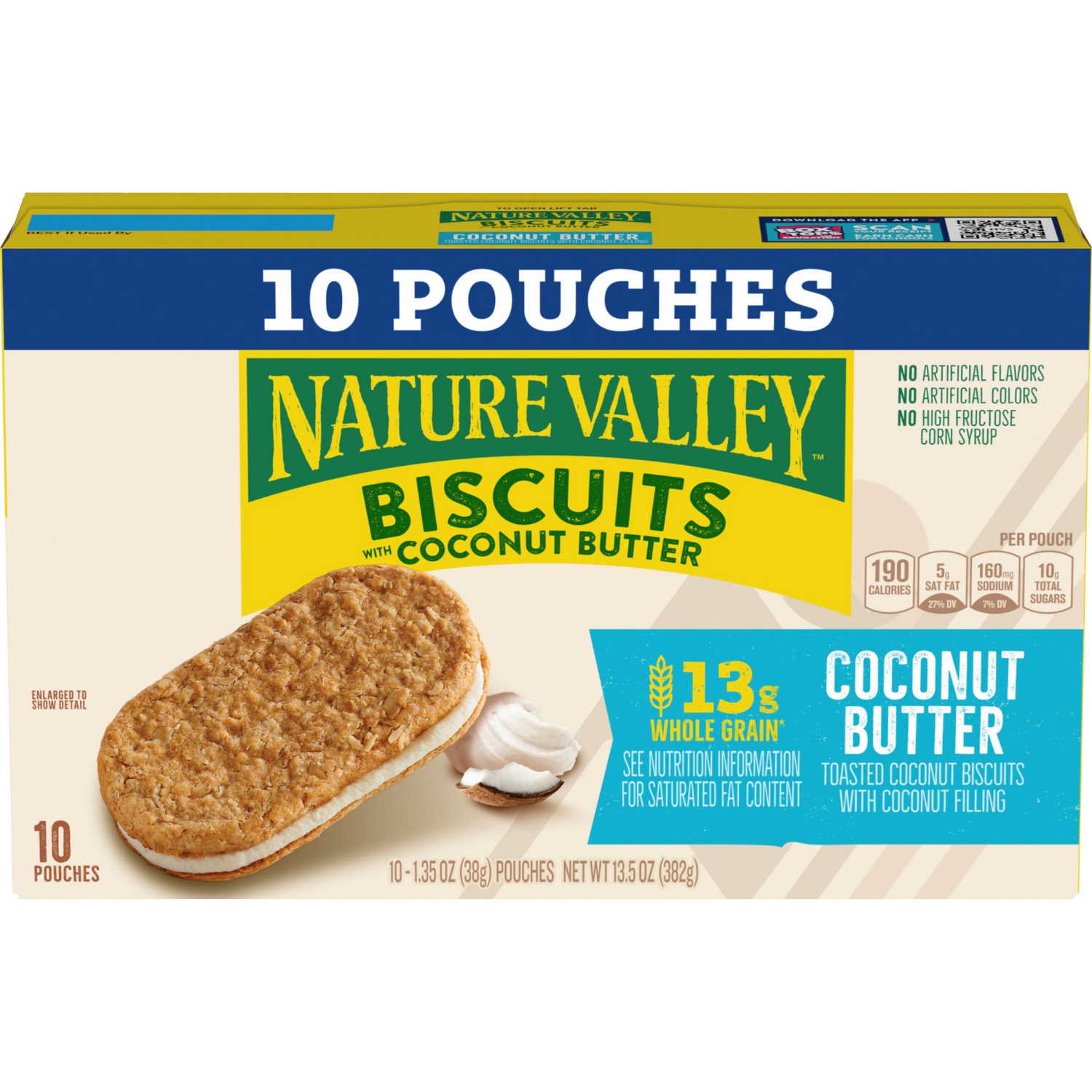 slide 1 of 6, Nature Valley Biscuit Sandwiches, Coconut Butter, Snack Bars, 10 Bars, 13.5 oz, 10 ct