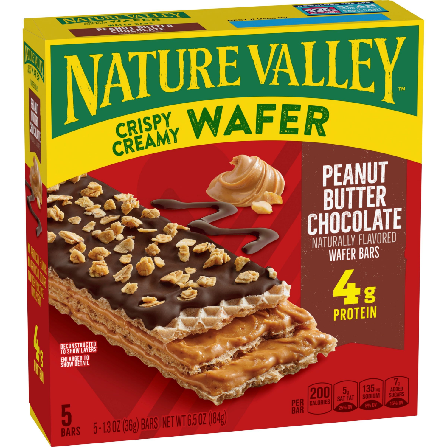 slide 5 of 6, Nature Valley Wafer Bars, Peanut Butter Chocolate, 5 Bars, 6.5 OZ, 5 ct