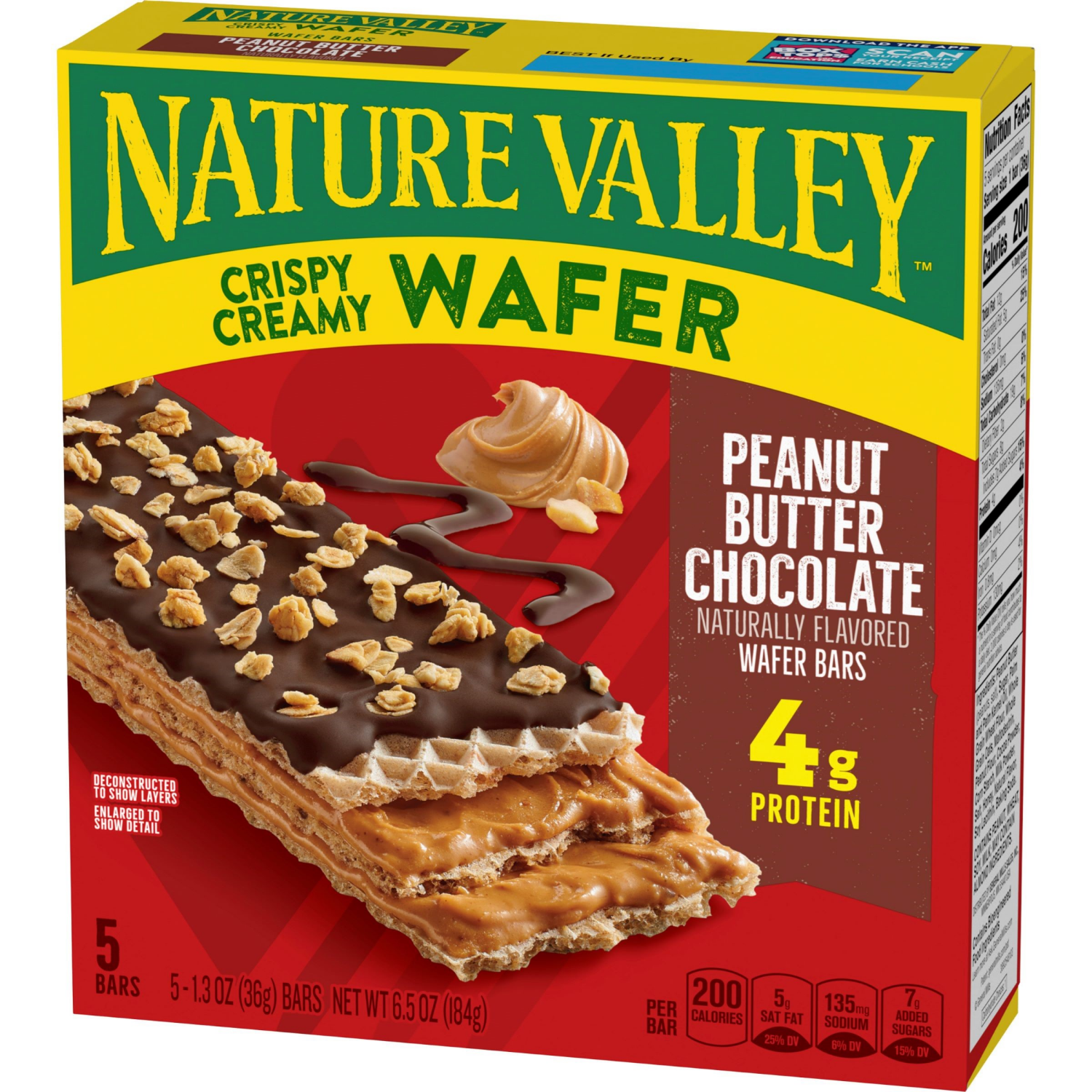 slide 6 of 6, Nature Valley Wafer Bars, Peanut Butter Chocolate, 5 Bars, 6.5 OZ, 5 ct