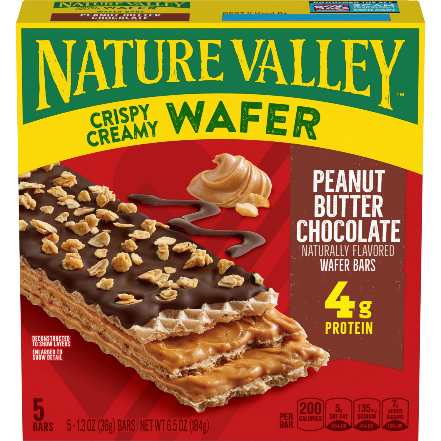 slide 1 of 6, Nature Valley Wafer Bars, Peanut Butter Chocolate, 5 Bars, 6.5 OZ, 5 ct