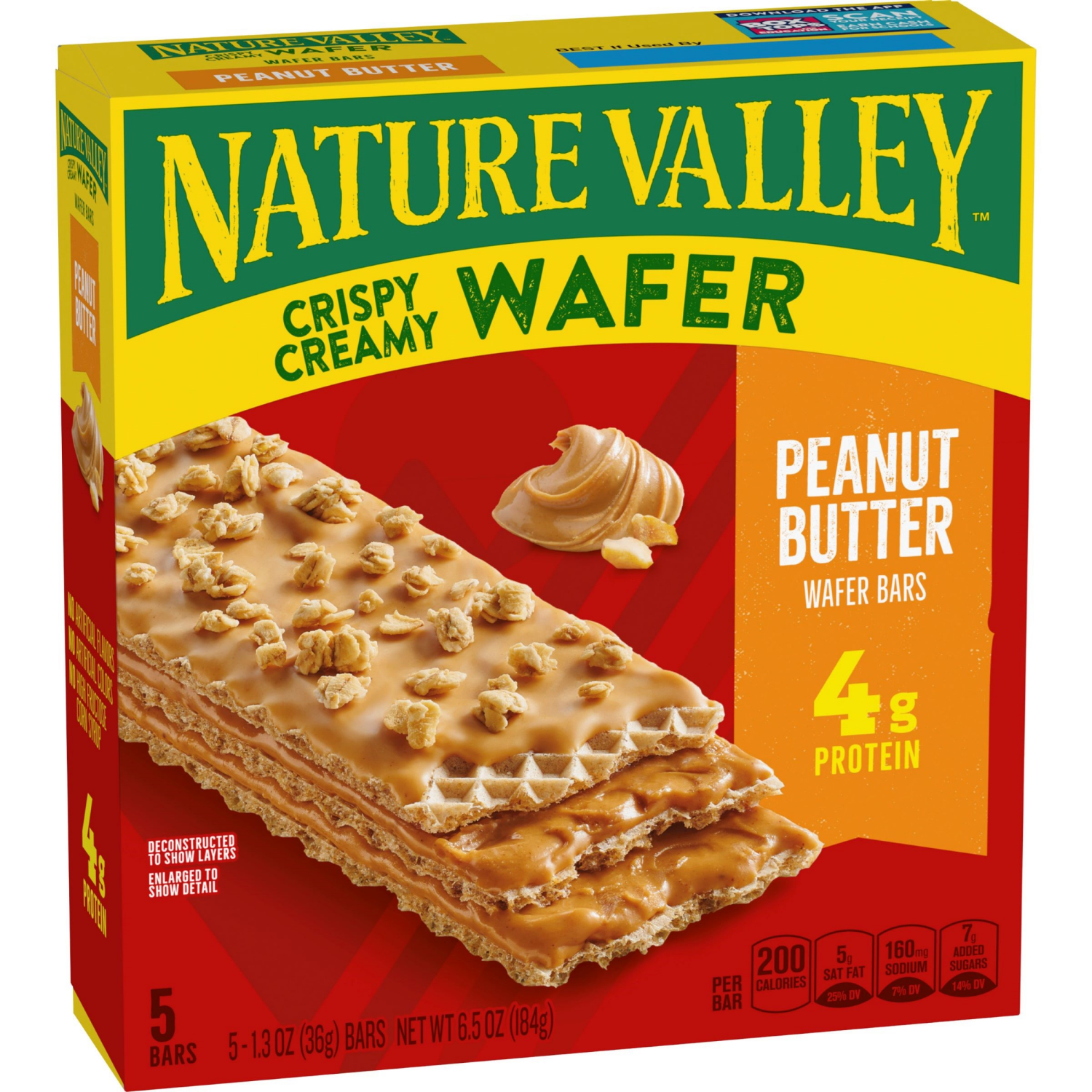slide 5 of 6, Nature Valley Wafer Bars, Peanut Butter, Snack Bars, 5 Bars, 6.5 OZ, 5 ct