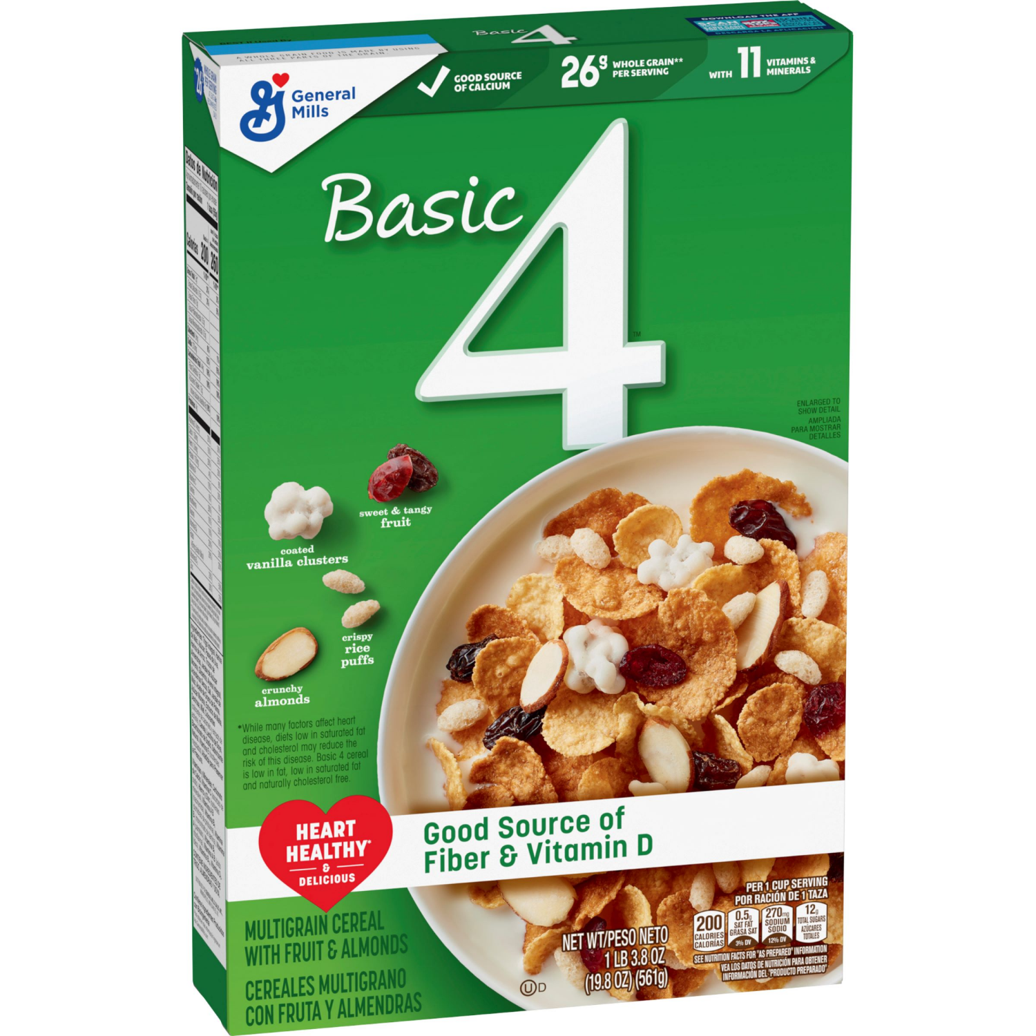 slide 6 of 8, Basic 4 Heart Healthy Cereal, Fruit and Nut Fiber Cereal with Whole Grain, 19.8 oz, 19.8 oz