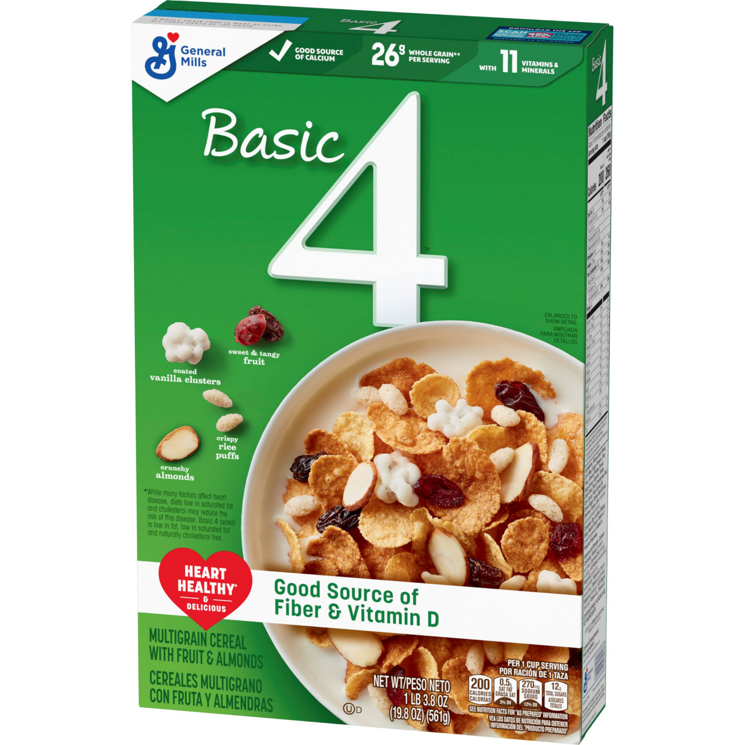 slide 7 of 8, Basic 4 Heart Healthy Cereal, Fruit and Nut Fiber Cereal with Whole Grain, 19.8 oz, 19.8 oz
