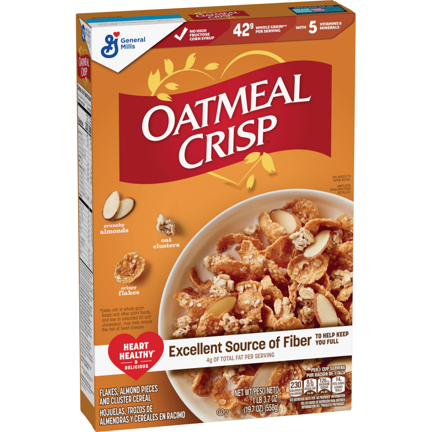 slide 5 of 6, Oatmeal Crisp Heart Healthy Cereal, High Fiber Cereal Made with Whole Grain, 19.7 oz, 19.7 oz